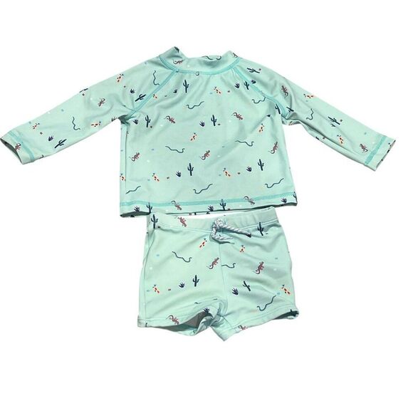 Janie and Jack Mint Green Desert Animal 2 Piece Rash Guard Swimsuit Size 6-12M - Picture 2 of 7